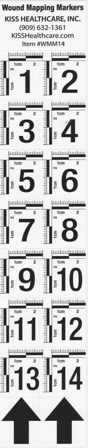 KISS Wound Mapping Marker: WMM14 - 1 set of 14 markers (100 Sheets)